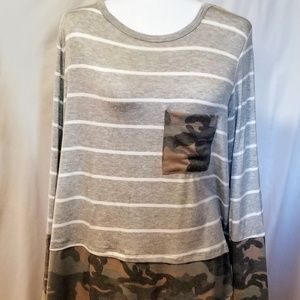 Camo/gray striped shirt Plus 0X/XL